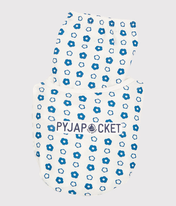 Kinderpyjama aus Bio-Baumwolle mit Blumenmotiv weiss/blau