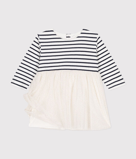Gestreiftes Baby-Kleid aus Doppeljersey und Tüll weiss MARSHMALLOW/weiss MULTICO