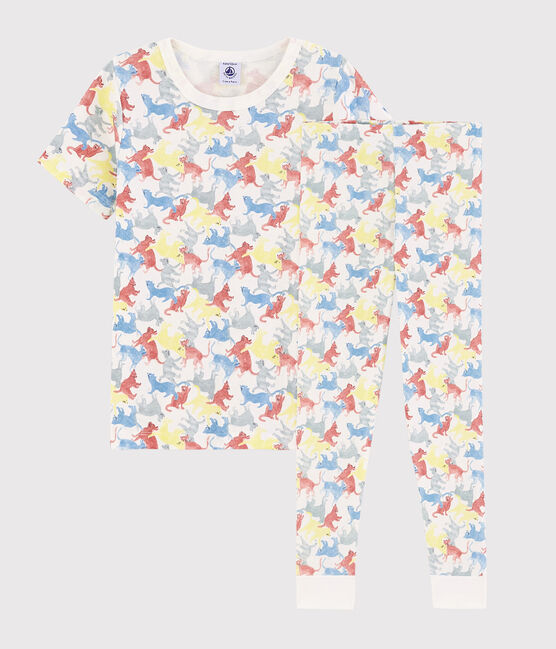 Kinderpyjama aus Bio-Baumwolle mit Katzenmotiv für Jungen weiss MARSHMALLOW/weiss MULTICO