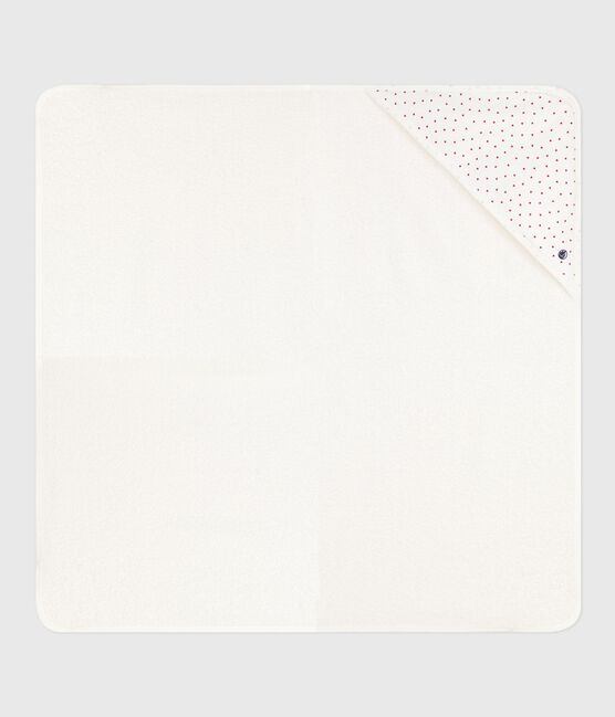 Viereckiges Baby-Badetuch aus Baumwolle weiss MARSHMALLOW/rot TERKUIT