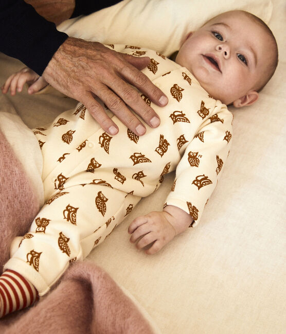 Bedruckter langer Baby-Overall aus Baumwolle mit Eulenmotiv weiss AVALANCHE/ ECUREUIL