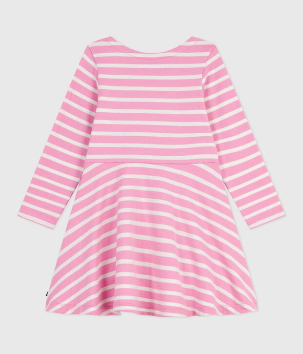Lang&auml;rmeliges Kinder-Kleid aus Baumwolle rosa/naturfarben