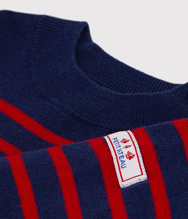 Baby-Pullover im Marine-Look aus Wolle und Baumwolle mit Streifen blau/rot