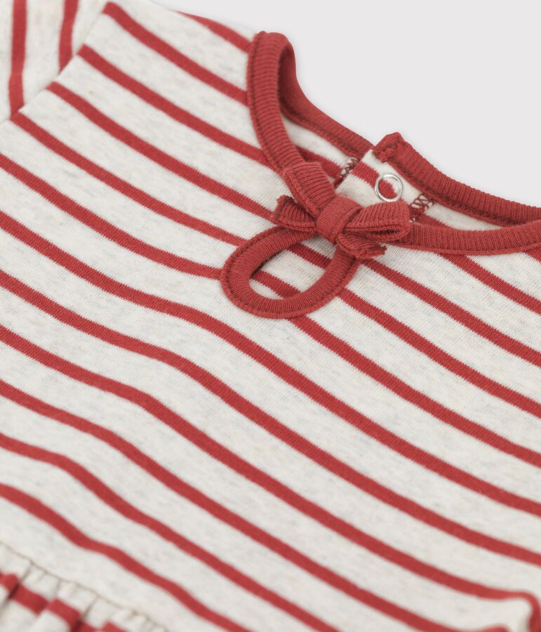 Kurz&auml;rmeliges, gestreiftes Babykleid aus Bio-Baumwolle beige/braun