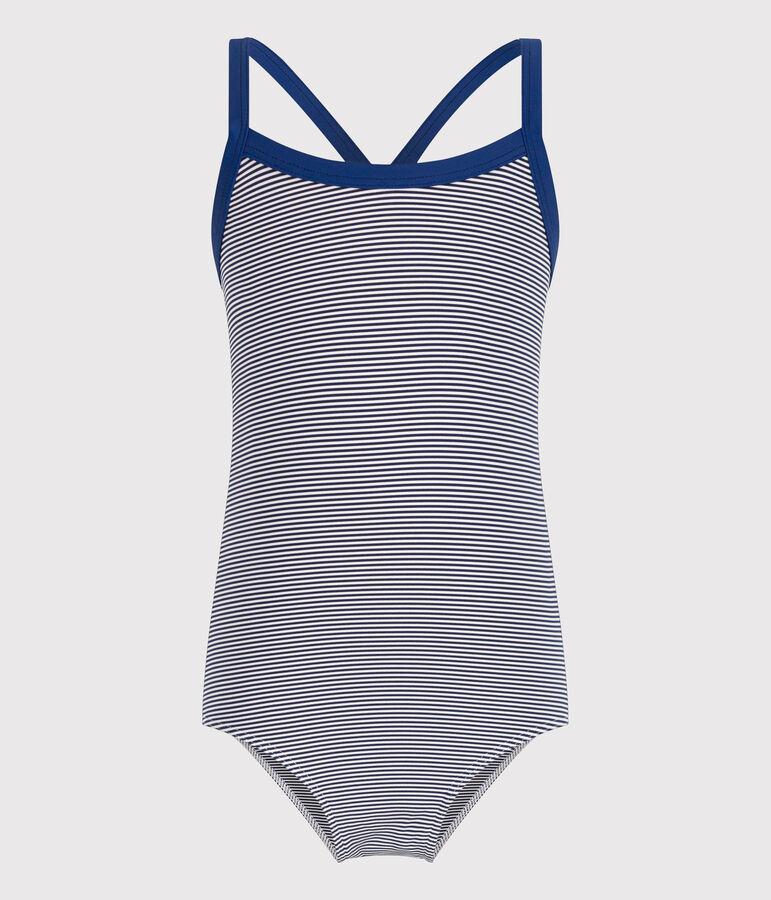 1-teiliger gestreifter Badeanzug Kinder/M&auml;dchen blau/weiss