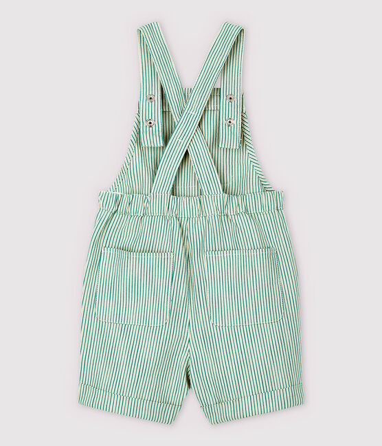 Kurze Baby-Latzhose aus Sergestoff für Jungen weiss MARSHMALLOW/grün GAZON