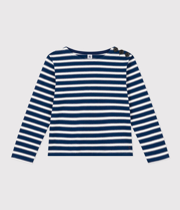 Gekn&ouml;pftes Damen-Matrosenshirt aus Baumwolle blau/weiss