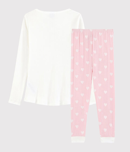 Pyjama aus Baumwolle für Mädchen/Damen weiss MARSHMALLOW/rosa MINOIS