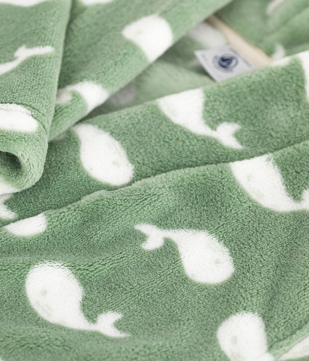 Kinder-Morgenmantel aus Fleece mit Muster gr&uuml;n/weiss