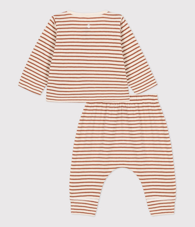 Baby-Set aus Baumwoll-Doppeljersey mit Streifenmuster naturfarben/braun/naturfarben
