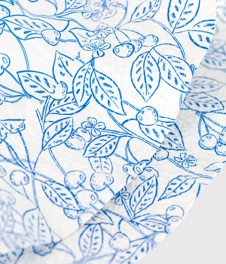 Bedruckte Popeline-M&uuml;tze f&uuml;r M&auml;dchen weiss/blau