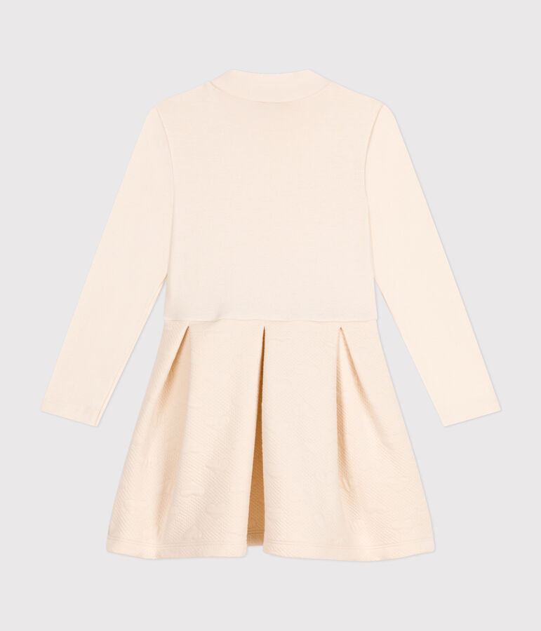 Lang&auml;rmeliges Kinder-Kleid aus zwei Stoffen f&uuml;r M&auml;dchen naturfarben