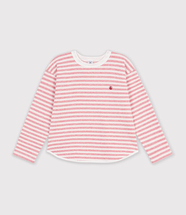 Lang&auml;rmeliges Kinder-T-Shirt mit Streifen rosa/naturfarben