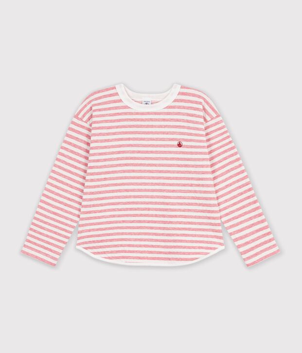 Lang&auml;rmeliges Kinder-T-Shirt mit Streifen rosa/naturfarben