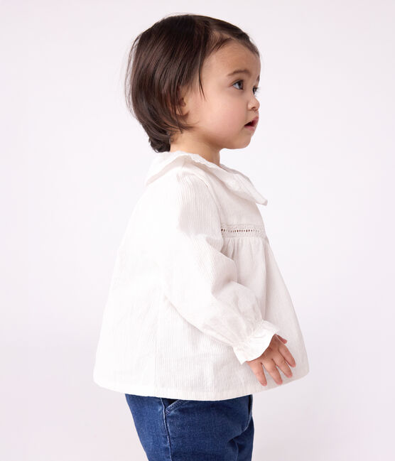 Langärmelige Baby-Bluse aus Baumwoll-Popeline mit Kragen und Stickereien weiss ECUME
