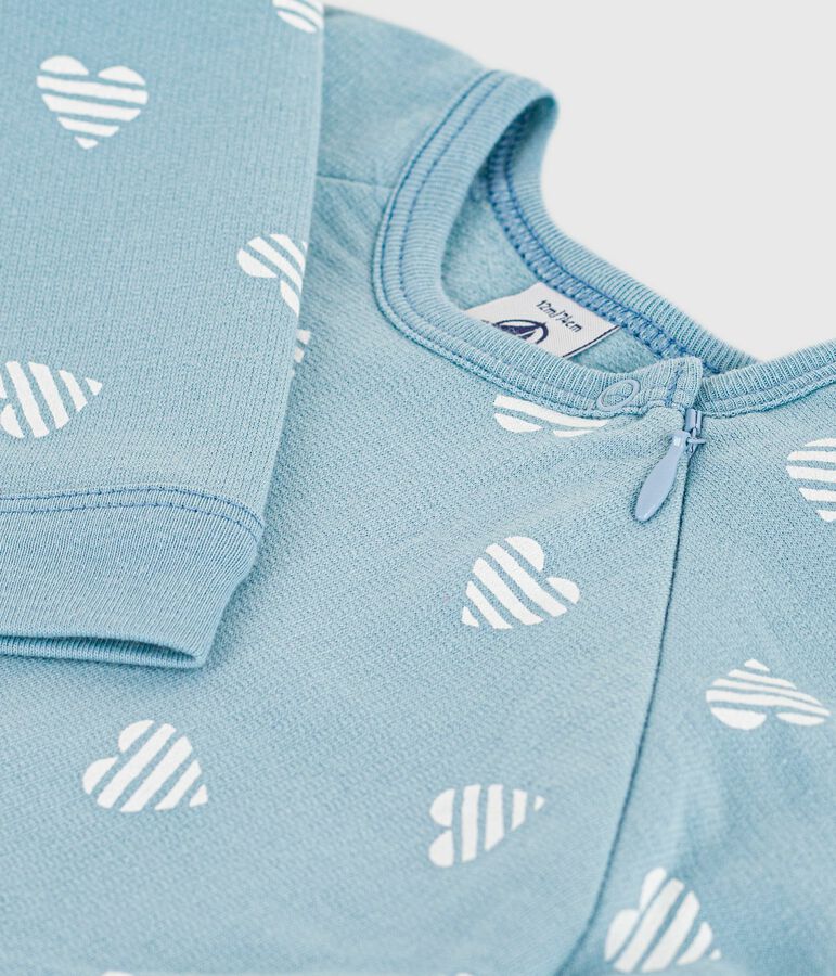 Strampler aus aufgerautem Molton mit Herzmotiv gr&uuml;n/weiss