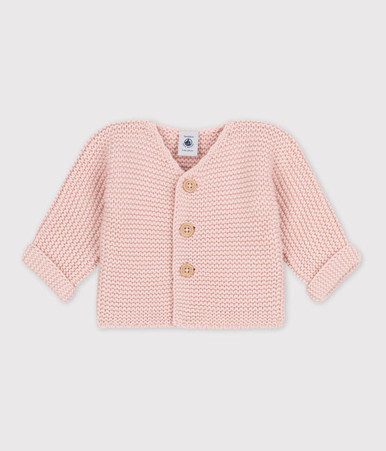 Baby-Cardigan kraus rechts gestrickt aus Baumwolle rosa SALINE