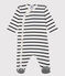Baby-Strampler aus Rippstrick mit Streifen weiss MARSHMALLOW/blau SMOKING