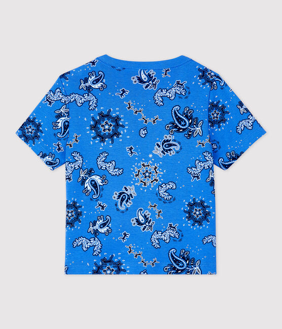 Kurzärmeliges Baby-T-Shirt aus Bio-Baumwolle mit Bandanaprint blau BRASIER/weiss MULTICO