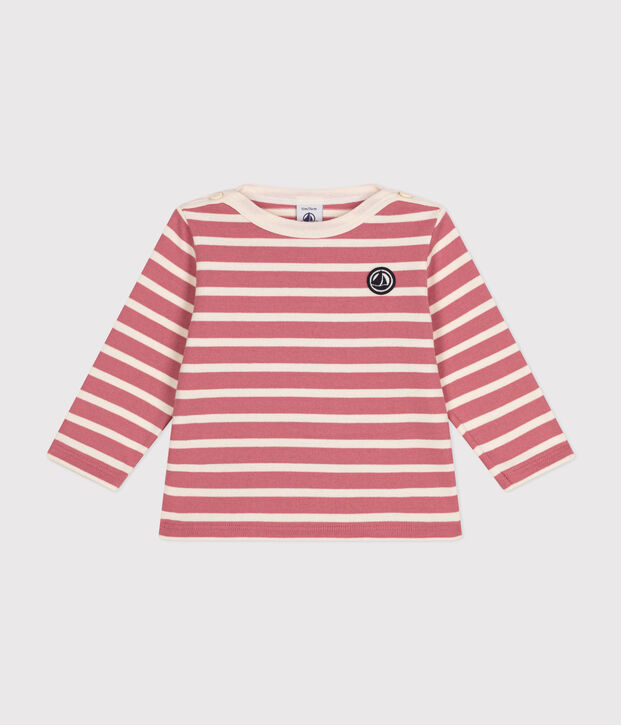 Baby-Streifenshirt Marini&egrave;re aus festem Baumwollstoff rosa/naturfarben