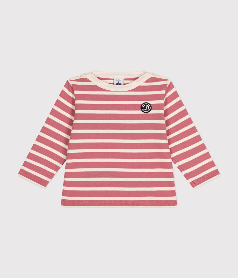 Baby-Streifenshirt Marini&egrave;re aus festem Baumwollstoff rosa/naturfarben