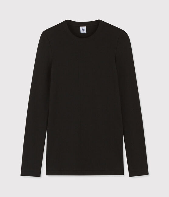 Damen-T-Shirt aus Baumwolle mit Rundhalsausschnitt schwarz NOIR