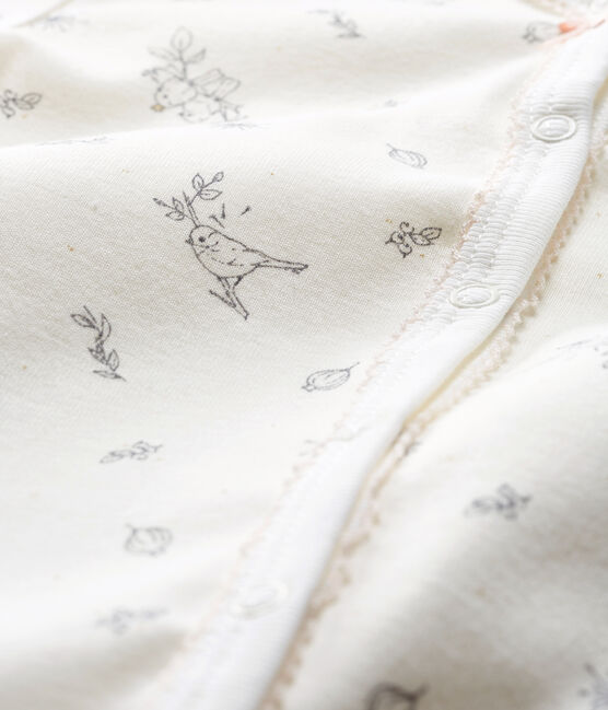 Baby-Strampler ohne Fuß aus Rippstrick für Mädchen weiss MARSHMALLOW/weiss MULTICO