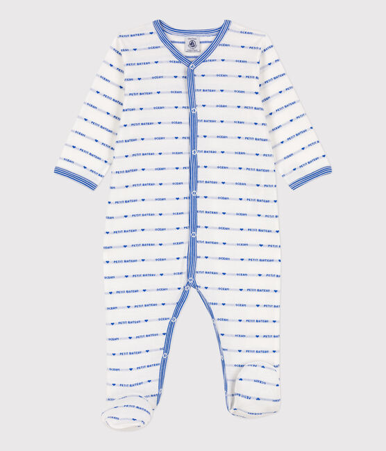 Strampler aus Baumwoll-Jacquard weiss MARSHMALLOW/blau PERSE