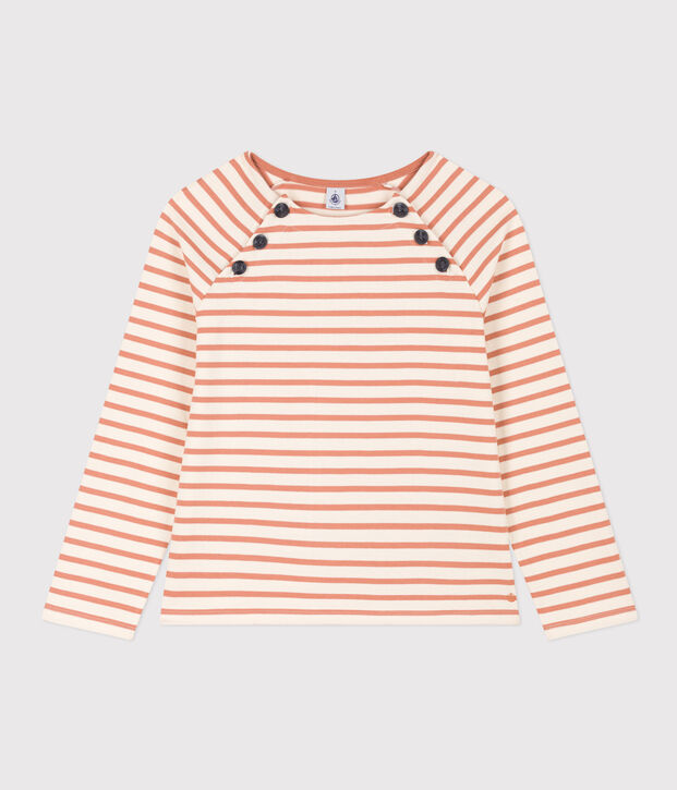 Gekn&ouml;pftes Streifenshirt aus Baumwolle f&uuml;r Damen naturfarben/rosa