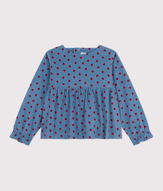 Langärmeliges Kinder-Bluse aus gemustertem Fein-Cord. blau ADRIATIC/ MULTICO