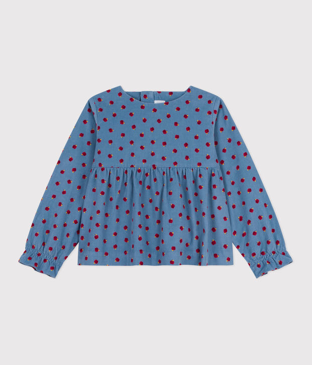 Lang&auml;rmeliges Kinder-Bluse aus gemustertem Fein-Cord. blau/vielfarbig