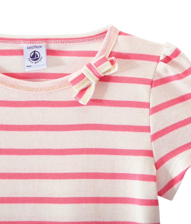 Geringeltes M&auml;dchen-T-Shirt weiss/rosa
