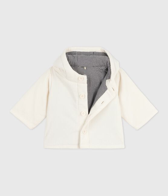 Wattierte Baby-Jacke aus besticktem Fein-Cord mit Ringelstreifen-Futter naturfarben MILK