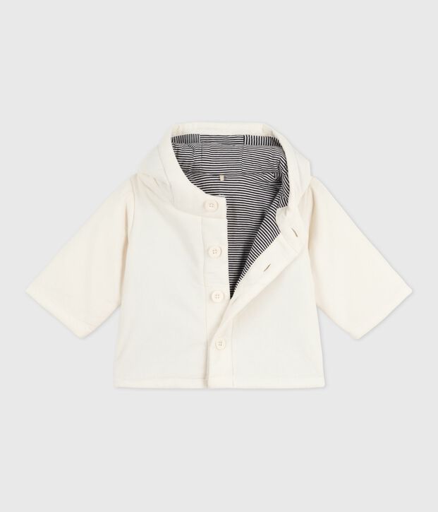 Wattierte Baby-Jacke aus besticktem Fein-Cord mit Ringelstreifen-Futter MILK