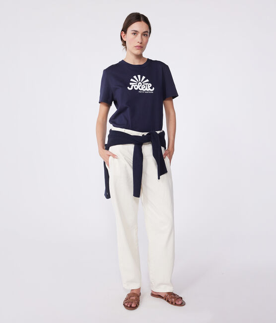 Damen T-Shirt Le Droit aus einfarbiger Baumwolle blau SMOKING
