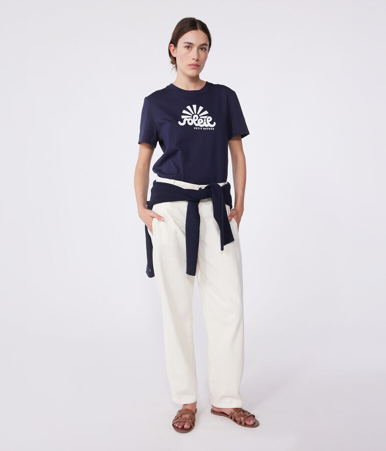 Damen T-Shirt Le Droit aus einfarbiger Baumwolle blau