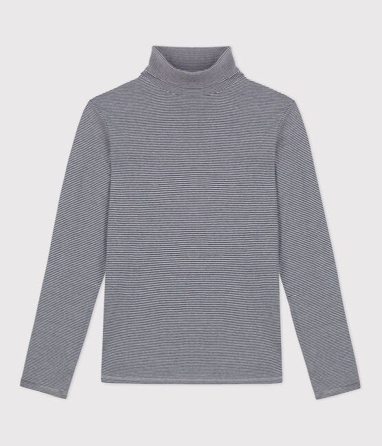 Rollkragenshirt aus Baumwolle für Damen blau SMOKING/weiss MARSHMALLOW