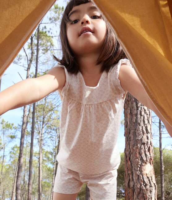 Kurzer Kinderpyjama aus Baumwolle mit Blumenmuster MARSHMALLOW/ PANTY