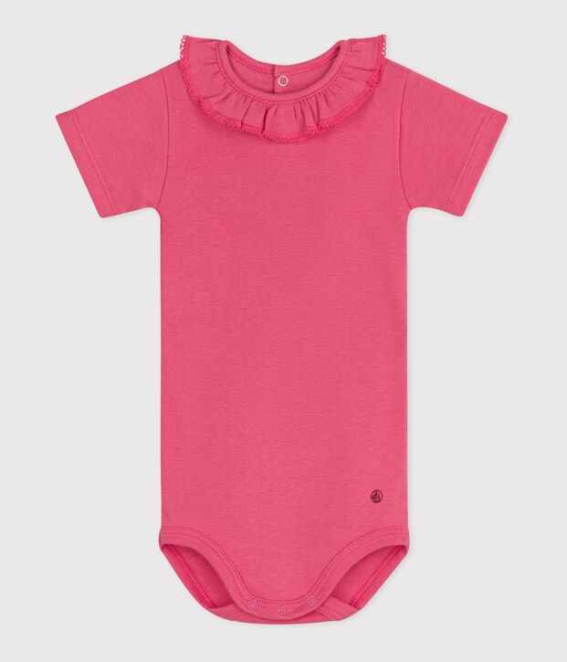 Kurz&auml;rmeliger Baby-Body aus einfarbiger Baumwolle rosa