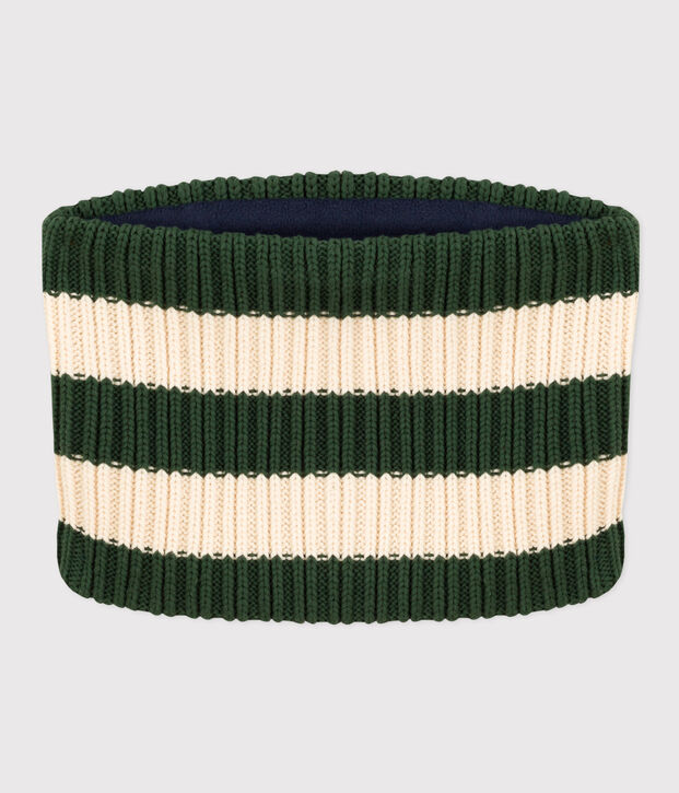Gestreifter Snood aus Strick mit Fleece-Futter f&uuml;r Jungen und M&auml;dchen gr&uuml;n/naturfarben