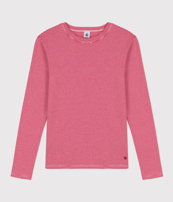 Eng anliegendes T-Shirt mit Rundhalsausschnitt aus Baumwolle für Damen rot CORRIDA/weiss MARSHMALLOW