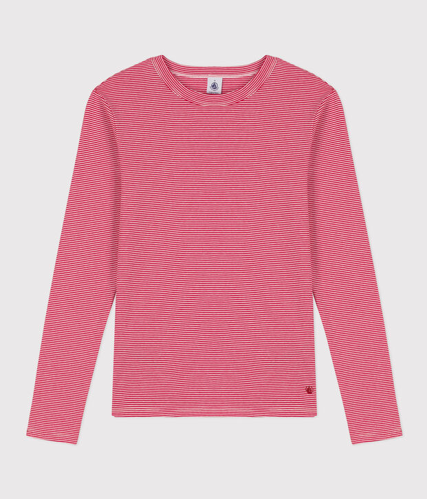 Eng anliegendes T-Shirt mit Rundhalsausschnitt aus Baumwolle f&uuml;r Damen rot/weiss