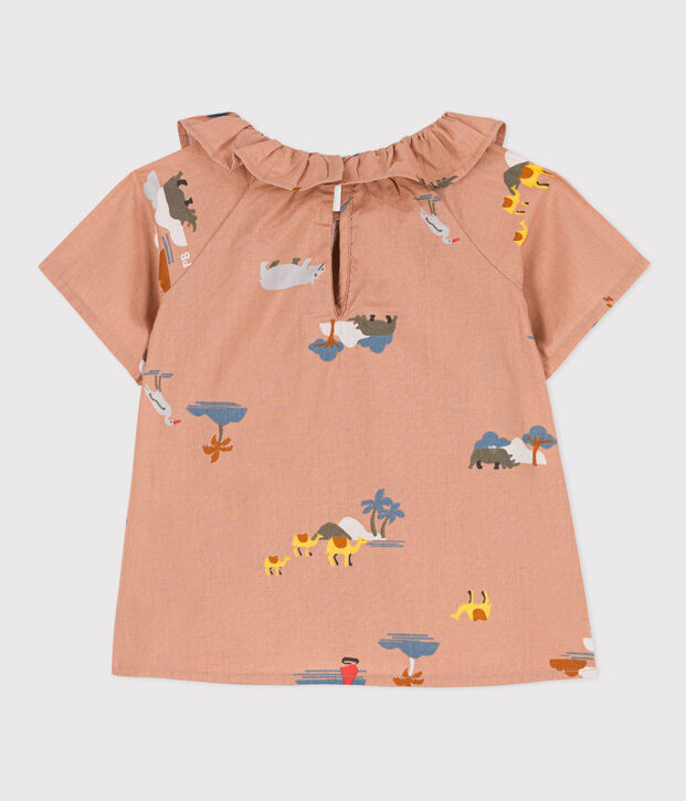 Kurz&auml;rmelige Baby-Bluse aus bedrucktem Popeline. beige/vielfarbig