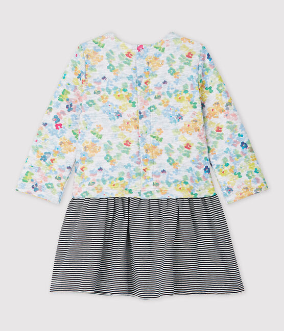 Langärmeliges Baby-Kleid aus Jersey für Mädchen grau POUSSIERE/weiss MULTICO