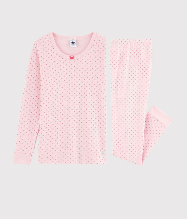 Snugfit-Kinderpyjama aus Baumwolle mit Sternen-Motiv f&uuml;r M&auml;dchen rosa/orange/grau