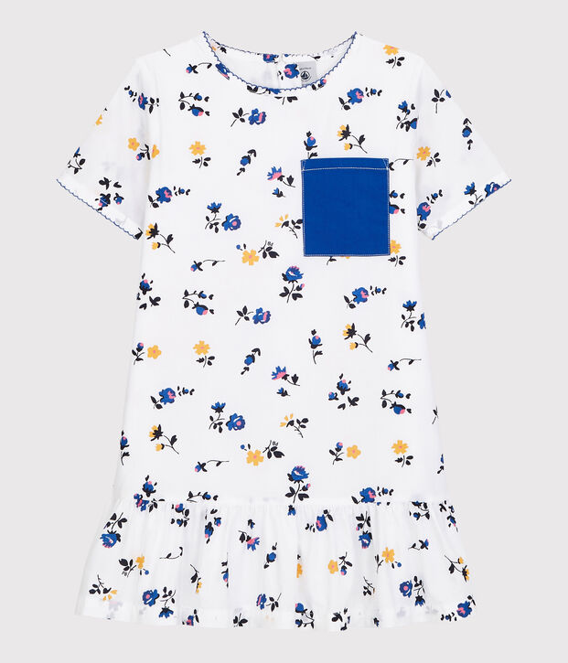 Kurz&auml;rmeliges Kinder-Kleid aus Baumwolle f&uuml;r M&auml;dchen weiss/vielfarbig