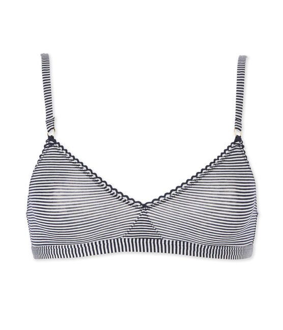 Damen-Triangel-BH mit Milleraies-Ringelmuster blau ABYSSE/weiss LAIT