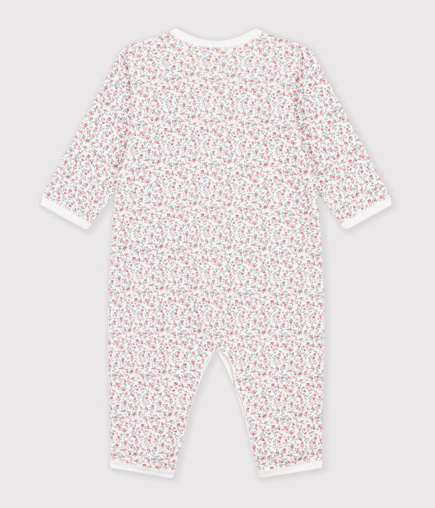Baby-Baumwollpyjama ohne F&uuml;&szlig;e mit Blumenmuster weiss/vielfarbig