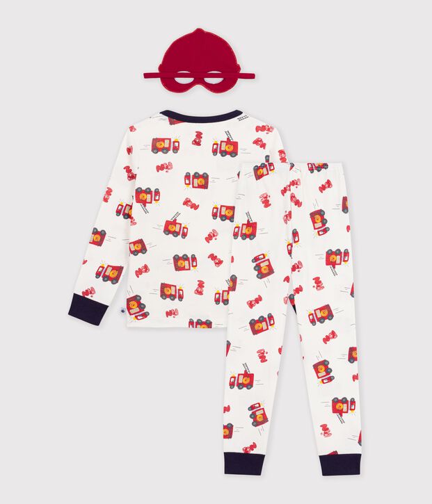 Kinder-Pyjama zum Verkleiden mit Feuerwehrmotiv aus Baumwolle weiss/vielfarbig