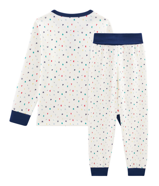 Molton-Pyjama mit hoch geschnittenem Bund für kleine Jungen weiss MARSHMALLOW/weiss MULTICO